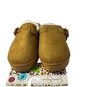 Jessica Simpson Women S Tan Suede Fuzzy‎ Lined Clog Slippers Size 6